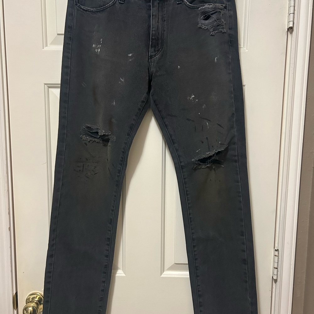 Gray Skinny Jeans with Distressed Rips and Faded Look